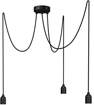 Relight Pendelleuchte 3-flammig Kraken (höhenverstellbar), E27 Lampenfassungen aus Bakelit, 3x 3 Meter Textilkabel Schwarz