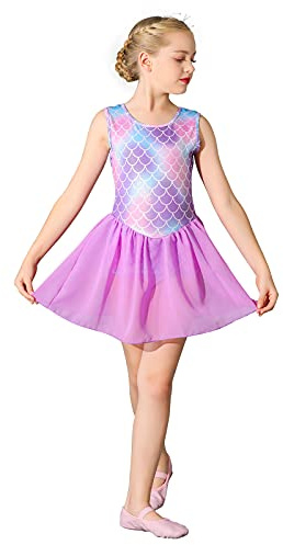 boruizhen Maillot Ballet Niña Brillante Vestido de Ballet Maillot de Danza Sin Mangas Gimnasia Leotardo con Falda