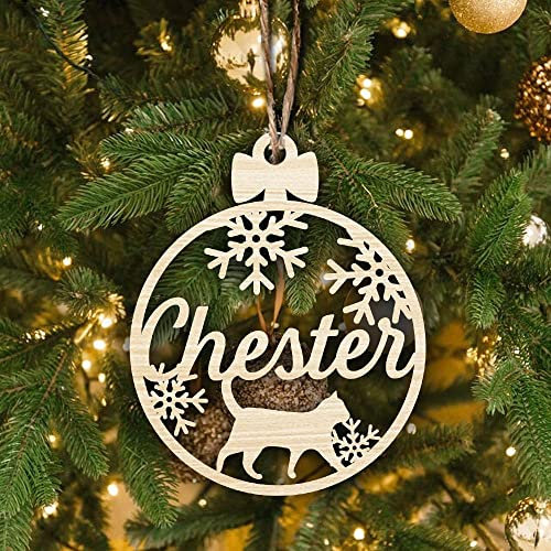 Personalisierte Katze Weihnachtsschmuck, benutzerdefinierte Holz Ornamente Weihnachten mit dem Namen Ihrer Katze, individuelle Kreis Katze und Schnee Ornamente für den Weihnachtsbaum