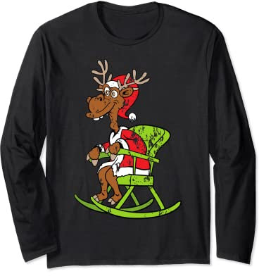 Rentier Schaukelstuhl Weihnachten Santa Claus Vintage Retro Langarmshirt