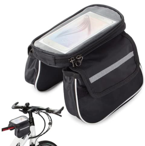 DESEA2 Bolsa Manillar Impermeable para Bicicleta - Funda Central Extraíble para Móvil - Bolsa Táctil para Marco Superior Delantero - Alforjas para Montaña