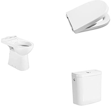 Roca,Access,Inodoro completo con salida horizontal para movilidad reducida (incluye taza, cisterna de alimentación lateral y tapa y aro cerrado)