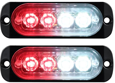 Willpower 2 Stück 4 LED Stroboskoplicht Notlicht Rot Weiß Seitenmarkierungsleuchten Auto 12 V 24 V LED-Lichtleiste Blinklicht Sicherheit für Anhänger Nutzfahrzeug Boot Traktor Fahrzeug