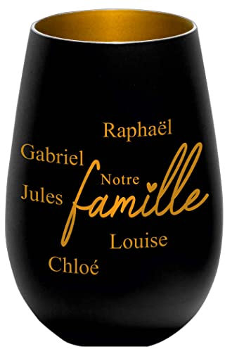 Photophore en Verre personnalisé - Notre Famille – Noir/Or - Peut être personnalisé avec Les Noms de Votre Choix - Cadeau de Famille personnalisé - Gravure -