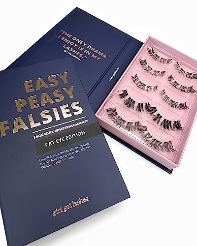GirlGotLashes Große Boxen Cat Eye Edition Handgemachte Wimpernextensions Wimpernverlängerung für Zuhause 5 Wimpern-Paare Lashes mit 5-7 Tagen Halt Vegan