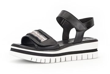 Gabor Damen Riemchensandalen, Frauen Sandalen,Best Fitting,Strandschuhe,Sandaletten,Sommersandalen,bequem,flach,schwarz/a Silber,40.5 EU / 7 UK