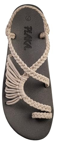 Plaka Atlantis Summer Walking Sandals for Women – Comfortable Strappy Sandals with Arch Support for Beach Walks and Casual Outings | Brazilian Sand, Size 10