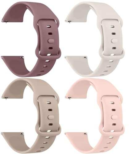 AK Pack 4 Bracelets de Montres Silicone avec Nouvelle Boucle 20mm 22mm, Remplacement Dégagement Rapide pour Femme Homme 20mm, 22mm (20mm, Fumée Violette/Rose/Starlight/Thé au Lait)
