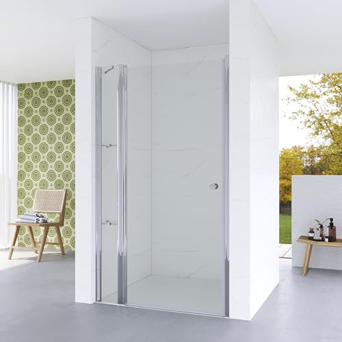 Duschtür mit Festteil und Eckregalen breite 95 cm Verstellbereich 93-96 cm Drehtür Schwingtür mit festem Seitenteil Duschabtrennung Duschwand Glas für Nische mit Duschablage Echtglas 5 mm klar