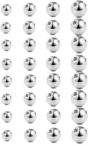 Gojewen 32stk Piercing Kugeln 1,6mm Silber Ersatzkugel Schraubkugel 3/4/5/6mm Kugel für Piercing Nase Lippe Augenbrauen Bauchnabel Zunge