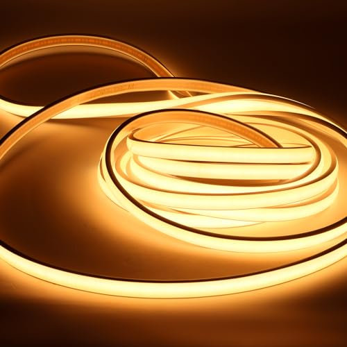 pcning COB LED Streifen 220V 230V Ohne Trafo 2M Warmweiss IP67 Wasserdicht, 2 Meter LED Strip Light Hell Aussen Leiste 230 Volt Direktanschluss (Warmweiss, 2m)