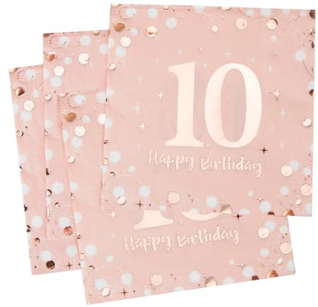 Servietten 10. geburtstag, 30 Stück Rosa Geburtstags Servietten, Happy Birthday 10 Servietten, 3-Lagig Milestone 10 Tischdekoration Papierservietten für mädchen Geburtstag Feiern Party Jubiläum