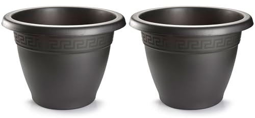 Tradineur - Pack de 2 Macetas Redonda Terracota - Fabricado en Plástico - Macetero Apto para Exterior e Interior del hogar - Ø 50 cm - Color Antracita