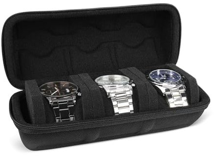 WisePoint 3 Slot Uhrenbox, EVA Uhrenhalter Box Uhr Aufbewahrungsbox für Männer und Frauen, Uhr Reise Fall mit Abnehmbarem Schwamm Schmuck Box für Uhren (schwarz)