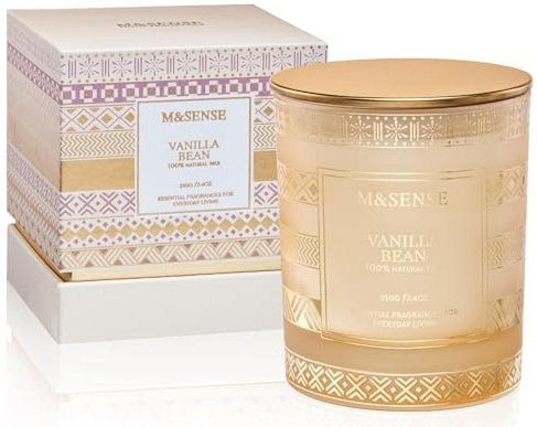 M&SENSE Vanilla Bean Scented Candles for Home Luxury Candle Gift Set, House Warming Gifts New Home, 210g 45 Hours Slow Burning, Natural Soy Candle for Home Scented