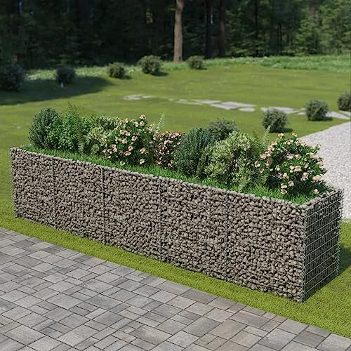 Panier en fil de fer - Panier en gabion renforcé - Crochets en gabion - Lit surélevé en acier galvanisé - 450 x 90 x 100 cm - Gabion mural - Clôture pour maçonnerie - Pierre galvanisée - Gabion
