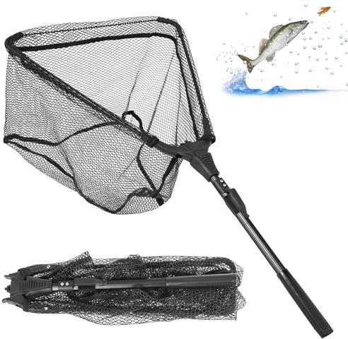 Ksvaye Kescher Angeln Teleskop Angelkescher Gummiert Unterfangkescher Fischkescher Faltbar Fischernetz Dreieckig Angelkescher Angelzubehör für Karpfen Forellenangeln