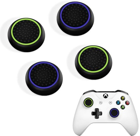 DLseego Thumb Stick Grip Caps für PS4 PS5 Xbox Controller,Silikon 4PCS Thumbstick Grips Dots Studded Design Joystick Controller Thumb Grip Cap Covers,Purple+Yellow