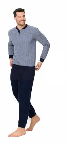 Il Granchio Pigiama Uomo Invernale Felpato in Caldo Jacquard Pigiama Uomo Felpato Effetto Lana (2047-AZZURRO, S)