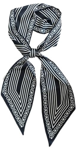 GIMIRO Satin Seidenschal 148 x 13,5 cm Krawatte Double Layer Bund für Blazer, Mantel, Kleid (Black Chain)