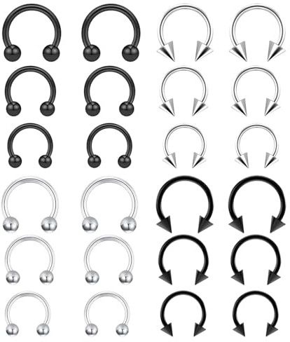 Suupii 24 PCS Horseshoe Septum Piercing Jewellery Set, Septum Rings Nose Piercing Jewellery Horse Shoe Nose Ring for Women Men, Horseshoe Piercings Suitable for Noses Ears Lips