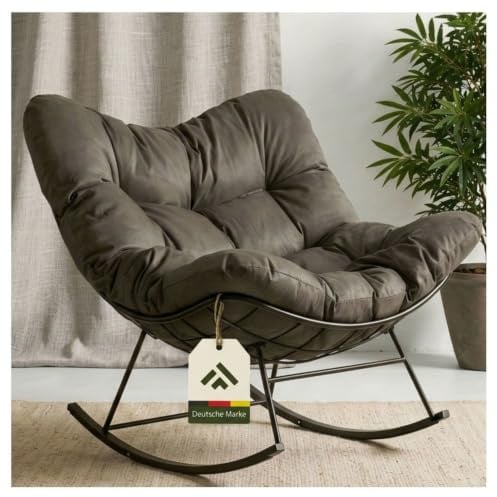 novaterra® Moderner Schaukelstuhl mit großem Komfort Kissen – ergonomischer Relax Schaukelstuhl hochwertig, gepolstert & ideal für den Garten, Lesen & Entspannen