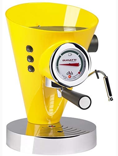 BUGATTI, Diva, Máquina de café expreso y capuchino, para café molido y cápsulas monodosis, 15 bar, 950 W, Capacidad 0,8 litros, Diseño elegante, Color Amarillo