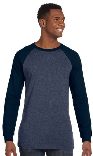 Bella + Canvas Men's Jersey Long-Sleeve Baseball T-Shirt S HTHR NVY/ MDNITE
