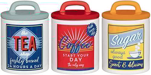 Retro Set 0f 3 Classic 50's Style Tea, Coffee & Sugar Ceramic Jars