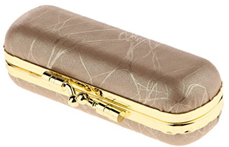 Homyl Travel Lipstick Case, Leather Lipstick Storage Holder, Cosmetic Organizer Bag with Mirror - Gold, as described