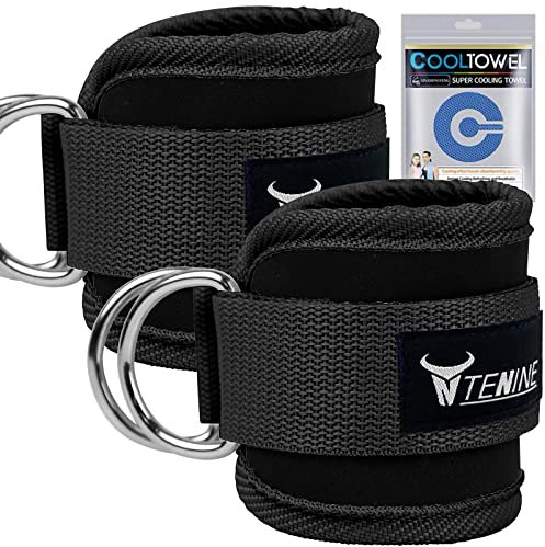 TENINE Ankle Straps Set for Cable Machines, Adjustable Double D-Ring Ankle Cuff Strap Fitness for Kickbacks Hip Abductors Multi Gym Leg Extension Exercise, Glute Workouts for Men & Women