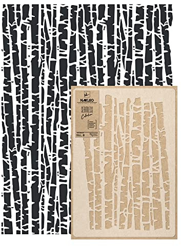 NAKLEO Wandschablone Groß Muster, Malschablone 59x95cm Birke Baum Wald Wiederverwendbare Kunststoff, Geometrische Tapete Wandgestaltung, DIY Craft, Holz Möbel Boden Stoff
