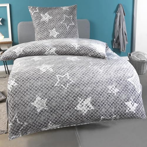 Winter Plüsch Bettwäsche Nicky-Teddy Cashmere Coral Fleece 135x200 155x220 200x200 Kissenbezug 80x80 Verschiedene Muster, Größe:155 x 220 cm, Design - Motiv:Star Silber