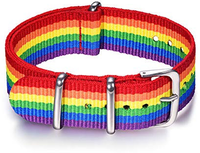 Bandmax Nylon NATO Uhrenarmband 18mm LGBT Regenbogen Ersatzarmband mit Edelstahl Schnalle Uhren Armband Sportarmband Accessoire für Damen Herren Kompatibel für die meisten Uhren