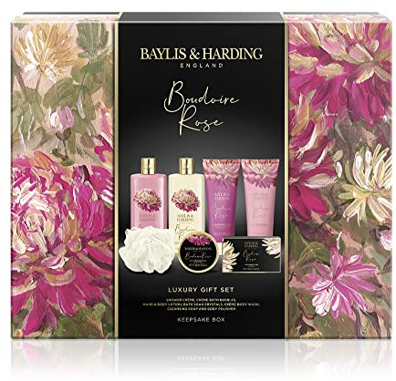 Baylis & Harding Boudoire Rose Luxury Keepsake Box Bathing Treat Gift Set (Pack of 1) - Vegan Friendly