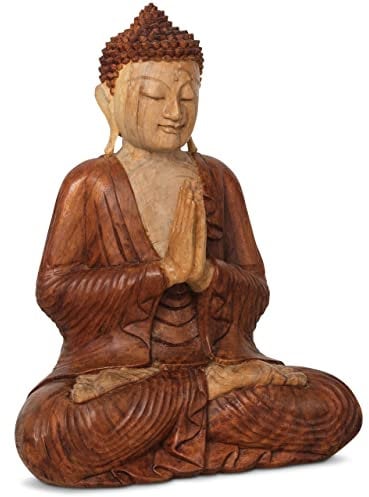 livasia Buddha Figur aus Holz 50cm hoch – Balinesische Handwerkskunst – Buddha Deko Figuren aus Suarholz, einzigartiger hell-dunkel Kontrast, traditionelle Handarbeit, jedes Stück EIN Unikat
