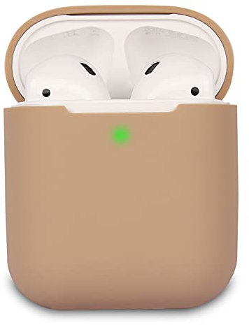 KOKOKA Schutzhülle Hülle Kompatibel mit AirPods 2, Silikon Schutzhülle Hülle für AirPods 2, LED an der Frontseite Sichtbar, Milk Tea