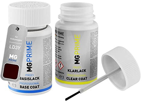 MG PRIME Autolack Lackstift Set für Volkswagen VW LD3Y / D3Y / 5P Crimson Red Metallic Basislack Klarlack je 50ml