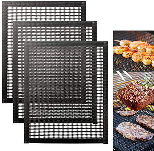 Queta YQLM MojiDecor BBQ Grillmatten (3er Set) zum Grillen und Backen, Grill Backen Mats, Antihaft Grill-und Backmatte wiederverwendbar, Grillen Mesh Hitzebeständig bis zu 500F (260 ?)- 40x33 cm