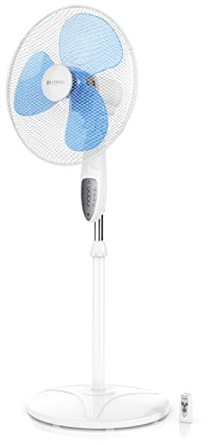 Brandson - Ventilateur sur pied silencieux de 40cm - Avec télécommande - 3 niveaux de vitesse - Oscillation 80°- Inclinaison et Hauteur Ajustables - pales aérodynamiques - socle métallique - blanc