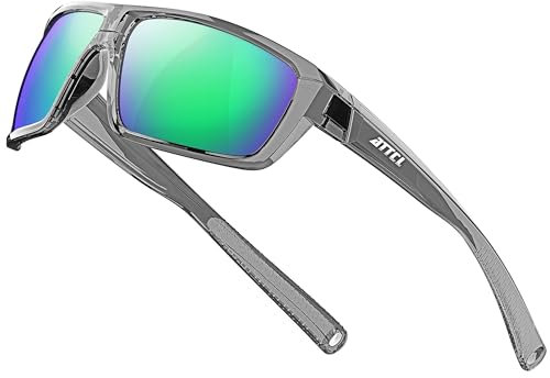 ATTCL Herren Polarisierte Wrap Sonnenbrille UV-Schutz Sportbrille TR90 Rahme Ultraleicht 5001 Clear+Green