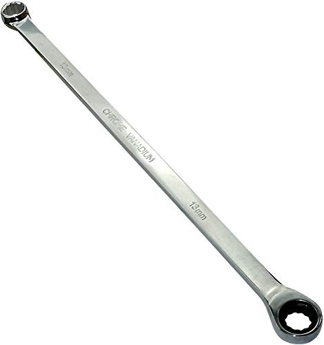 AERZETIX - C45620 - Bi-Sechseck-Doppelauge/Ring mit flachem Schraubenschlüssel 13mm - bis Ratsche 13mm extra lange metrische 12 Seiten - Länge 35cm - gerader/polierter Griff - aus CR-V-Stahl