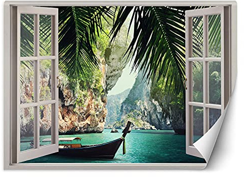 Feeby - 3d Tapete - Fensterblick - 140x100 cm, Fototapete Schlafzimmer - Deko Wohnzimmer - Wallpaper - Wand Deko - Wandtapete XXL - Tapete - Wanddeko - Vliestapete - Landschaft