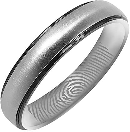 Everstone Personalisieren Fingerabdruck Gravieren Paar Ringe Eheringe, Titane Ring Hochzeit, Verlobung, Alltag, Männer Damen Partnerringe Eheringe, Größe 46 bis 77 Farbe: Schwarz & Silber 6MM 4MM