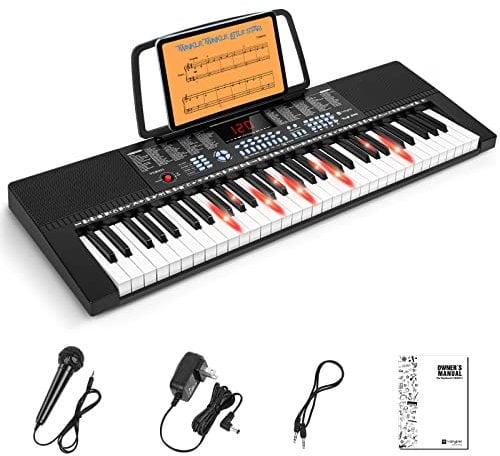 Vangoa VGK611 Piano Keyboard for Beginner, 61 Keys Electric Keyboard Piano Portable Music Keyboard with Mini Lighted Keys, Electronic Piano for Kids Boy Girl, Black (Black-61 Mini keys)