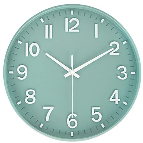 HZDHCLH Reloj de Pared silencioso de 12 Pulgadas para Sala de Estar, Dormitorio, Cocina, Oficina (Verde)