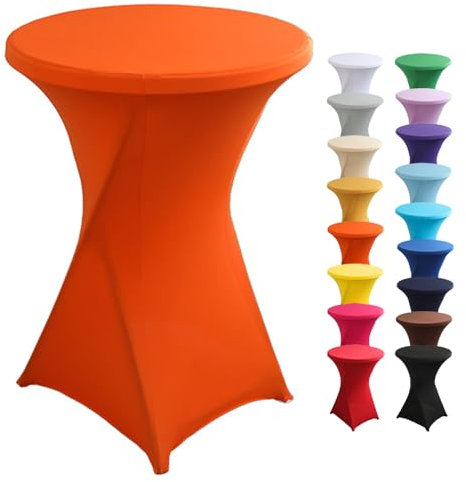 Highdi Stretch Stehtischhusse, Stehtisch Hussen Ø 60 / Ø 80 cm, Verstärkung im Fußbereich und Viele Farben Waschbar für Runden Tisch Hochzeit Bankett Tischdekoration (Orange, 60x110cm)