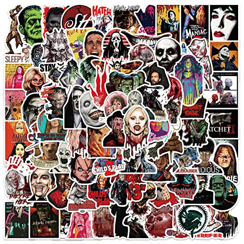 100pcs Horror Movie Stickers Halloween Waterproof Sticker Decals Water Bottle Skateboard Laptop Horror Stickers for Kids Teens Adults
