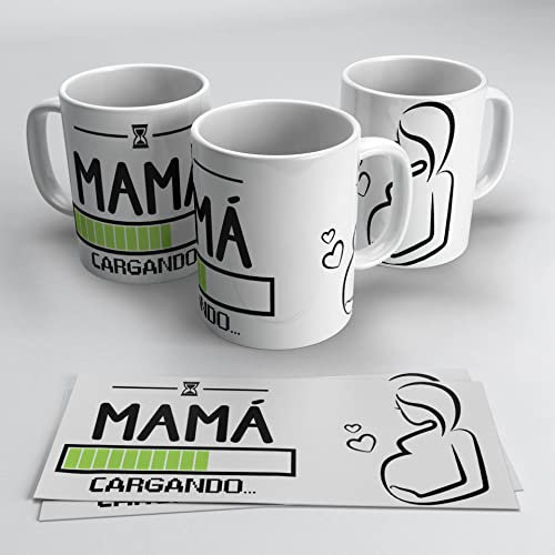 Taza con frase Graciosa Mamá Cargando – Taza de Desayuno para Regalar el día de la Madre – Taza para futuras mamás (Mama Cargando y embarazo)