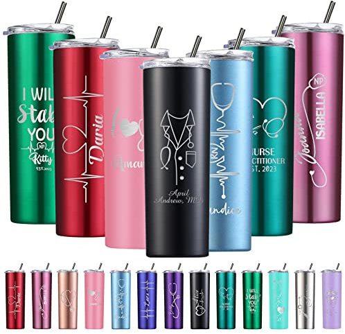Infermiera Regali Personalizzato Infermiera Skinny Tumbler Con Nomi 20oz Personalizzato Inciso Laser Bicchiere Isolato Con Coperchi E Cannucce Bicchieri In Acciaio Inox Personalizzati Per Lui Lei